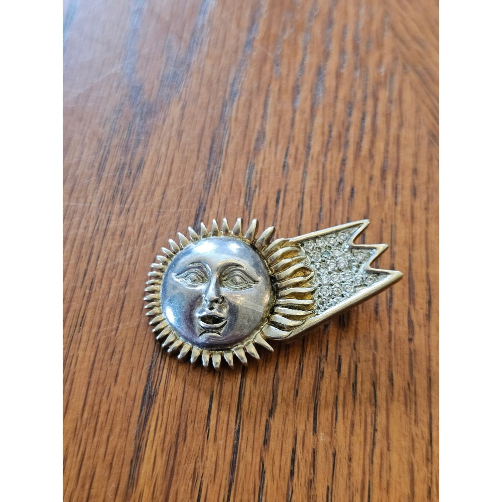 Sergio Bustamante Sterling Silver 925 Sun Comet Brooch Pin Pave Stones